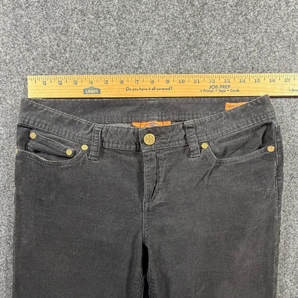 Tory Burch Black Super Skinny Corduroy Pants Womens Size 31‎ Gold Logo Hardware